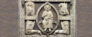 A 13th-century ivory carving of Christ surrounded by the four Living Creatures, in the Musée de Cluny, Paris.